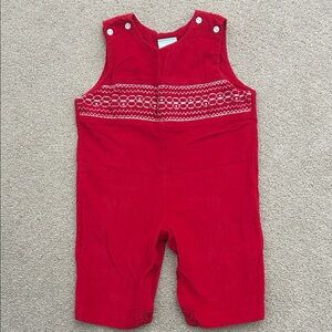 VGUC Southern Sunshine smocked red corduroy overalls
